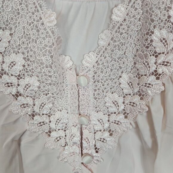 SHADOWLINE Lg Pink Embroidered Bed Jacket Top Lingerie Silky Nylon Vintage - Picture 2 of 11